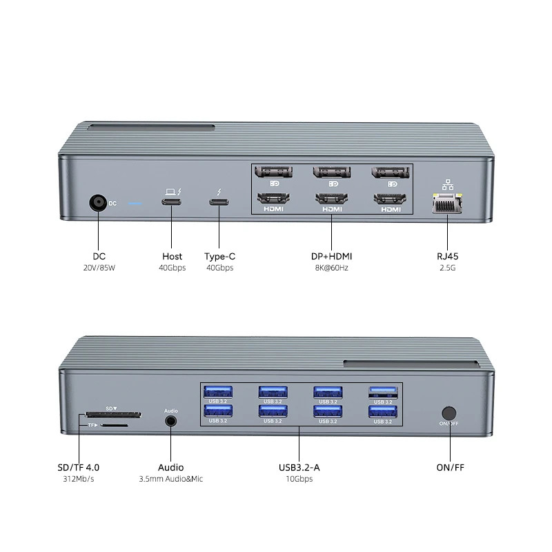 Usb C Docking Station Thunderbolt 3 4 Type C 8 USB Ports 2.5 Gigabit Ethernet Macbook