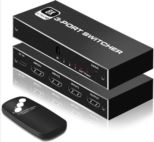 Hdmi 2.1 Tv Monitor 3 3 In 1 Out 3 Ports 3x1 Mixer Switch IR Remote Control Nintendo Hdmi 2.1 Switcher