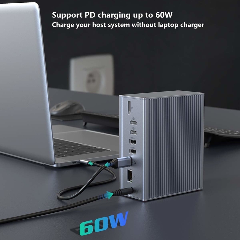 16 in 1 docking station for laptop usb c adapter Gray 10Gbps Data Transfer Rate Displaylink port