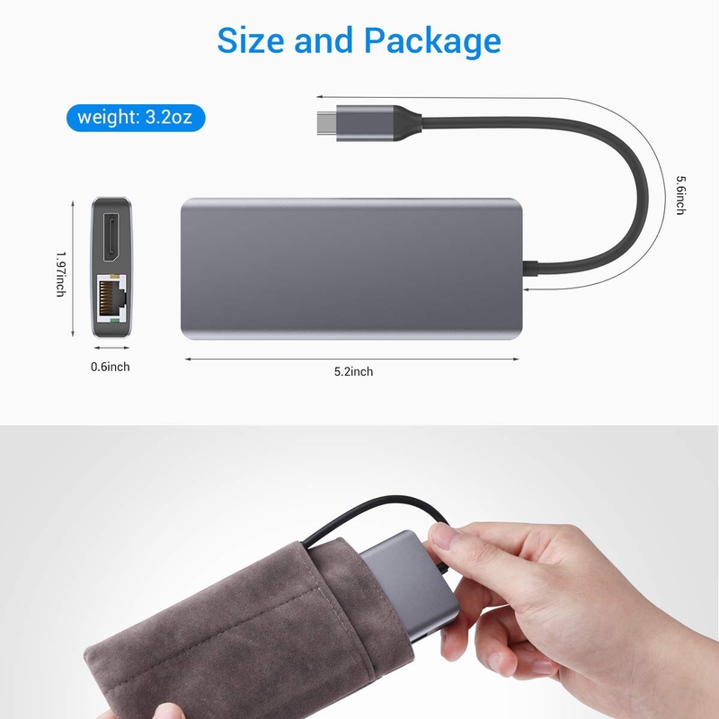 Silver Portable USB C hub multiport adapter with HDMI 3.5mm Audio Jack for MacBook Pro