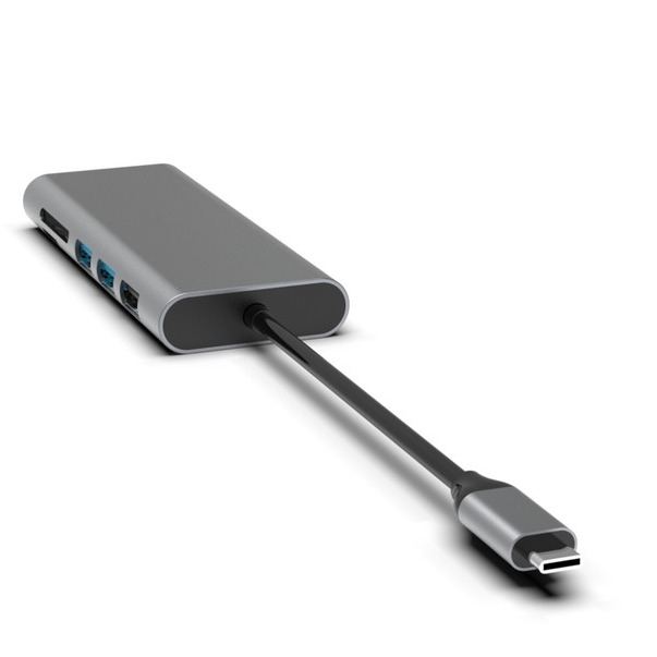 Silver 10-in-1 USB-C Hub with HDMI USB 3.0 Ethernet 3.5mm Audio Jack for PC and laptop