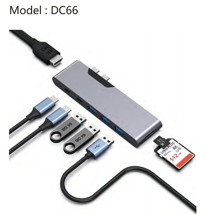7-In-2 Usb C Multiport Hub HDMI Adapter USB 3.0 SD TF Card Reader For MacBook Pro
