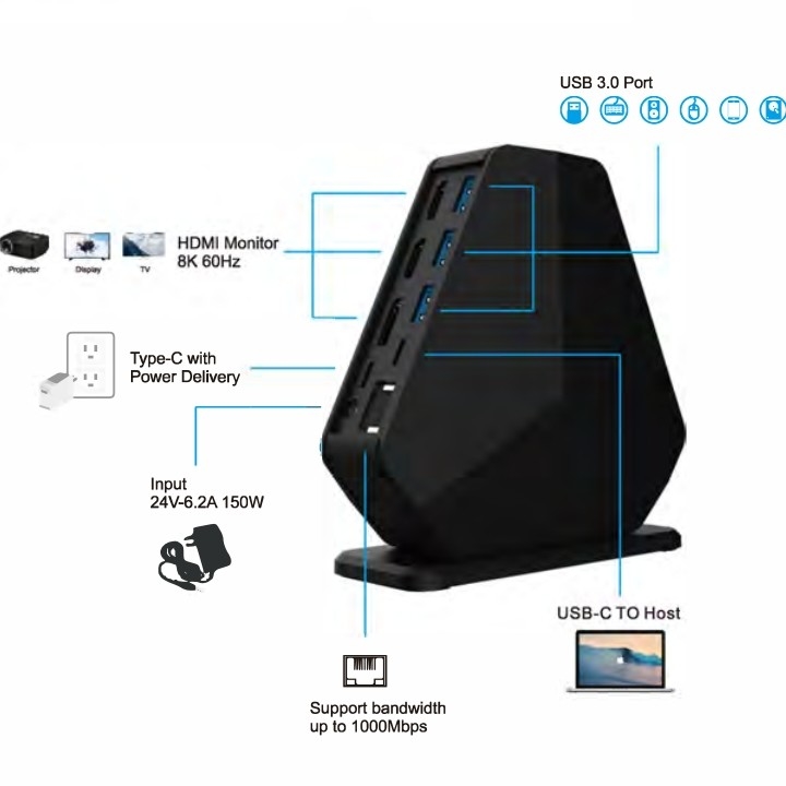Desktop Charging Station Usb C Docking Station Gigabit Ethernet Stable Wired Connection Up To 1Gbps