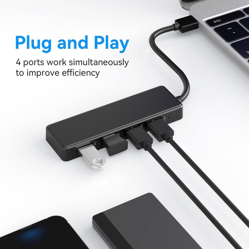 Laptop Usb A Hub Type C Compatibility Black Gray Hub 5Gbps Data Transfer Long Cable Length Power Supply