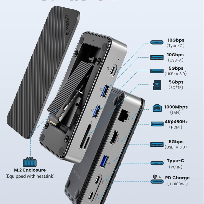 Displaylink Thunderbolt Dock USB C Docking Station With Magnetic Case 10Gbps Transmission Rate For NVMe SSDs