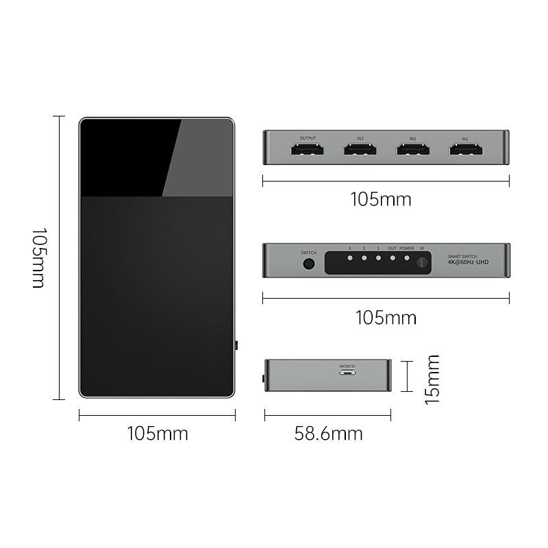 3-In-1 Multi Input HDMI Selector Switch 4k With HDCP 2.2 Aluminum Build Auto Switching
