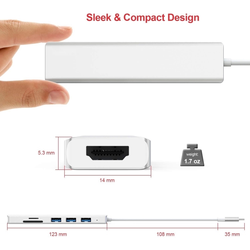 6 Port Usb-C Hub Splitter Usb-C Expander Portable Usb Adapter Multiport Data Hub