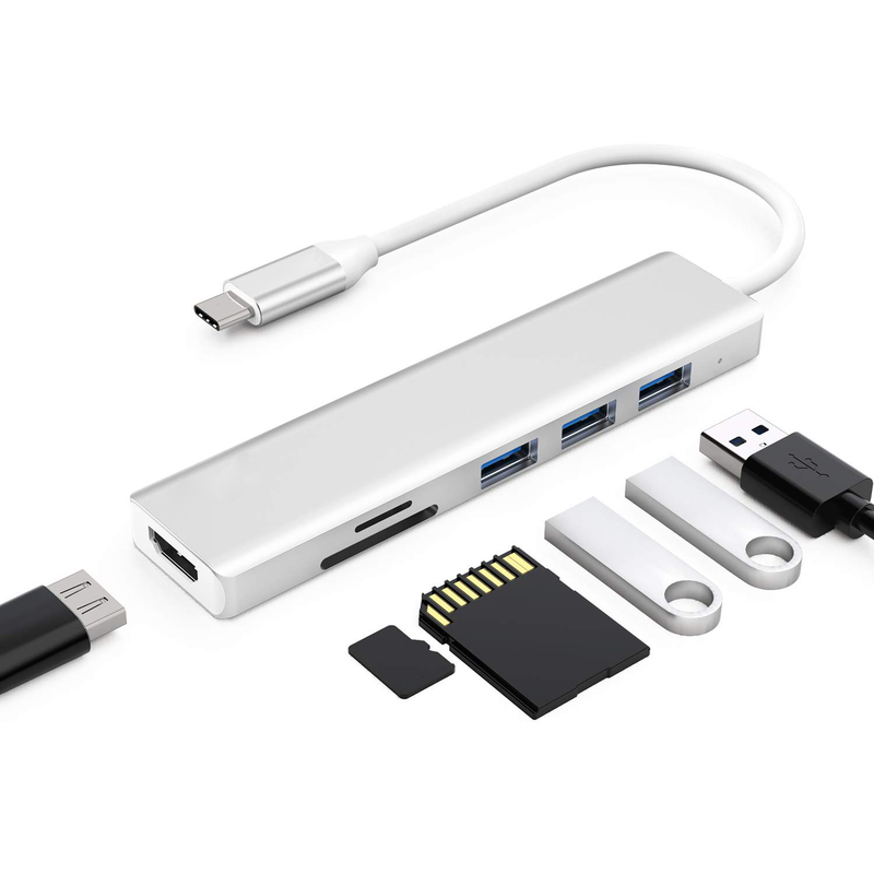 Usb C 6 In 1 Multiport Adapter To HDMI Splitter USB-A 3.1  Type-C Data Port 100W PD SD Card Reader