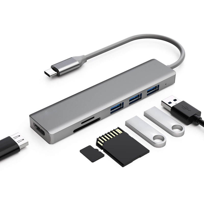 6 Port Usb-C Hub Splitter Usb-C Expander Portable Usb Adapter Multiport Data Hub