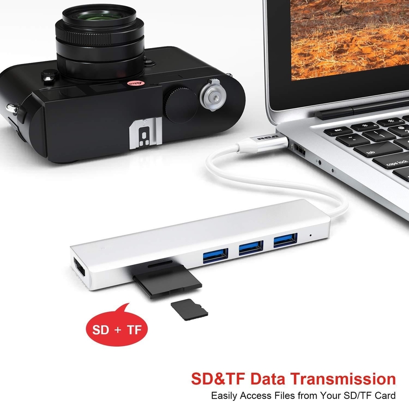 Usb C 6 In 1 Multiport Adapter To HDMI Splitter USB-A 3.1  Type-C Data Port 100W PD SD Card Reader