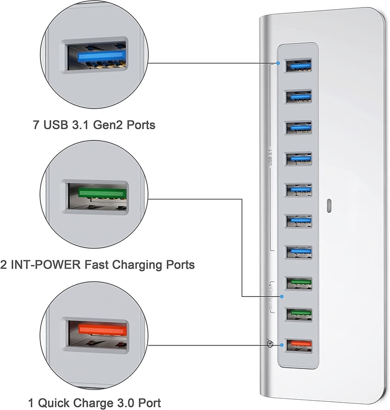 Displayport 10Gbps 10 Port Usb C To Usb 3.1 Adapter Gen 2 Hub 7 USB 3.1 Data Ports Type A Type C Cable