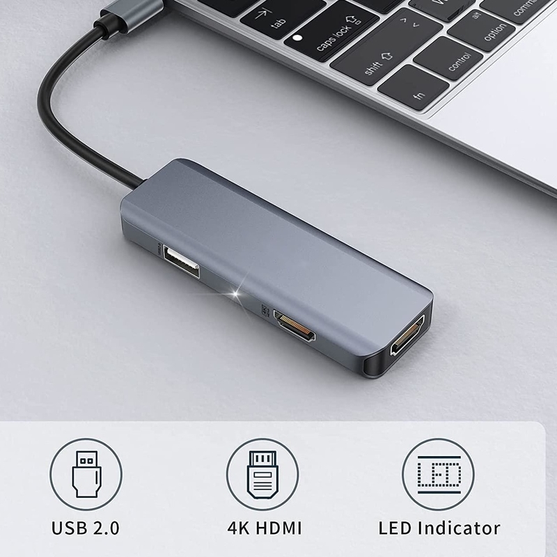 Dual Hdmi Usb C Dock Hub Aluminum USB C Adapter Monitor 3 In 1 Dongle With 4K HDMI