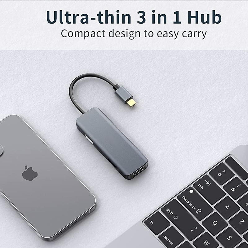 Dual Hdmi Usb C Dock Hub Aluminum USB C Adapter Monitor 3 In 1 Dongle With 4K HDMI
