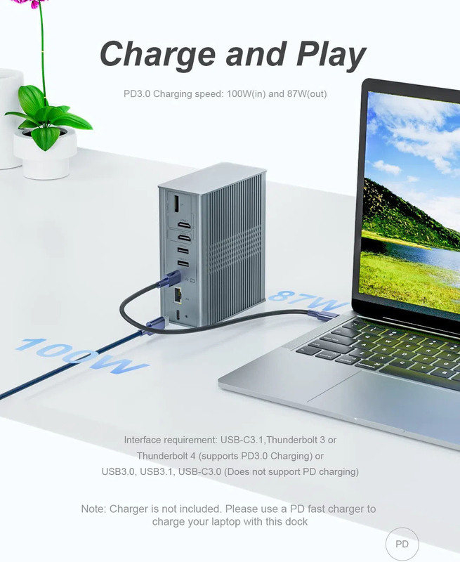Laptop USB C Docking Station Triple Monitor 16-In-1 USB C Dock With Displaylink