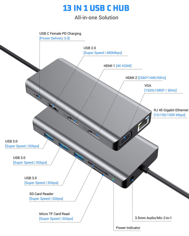 Usb C 11 In 1 Multiport Dock Type C  Triple Usb 3.0 TF Card Type-C Usb-C Laptop