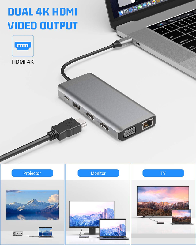 Usb C 11 In 1 Multiport Dock Type C  Triple Usb 3.0 TF Card Type-C Usb-C Laptop