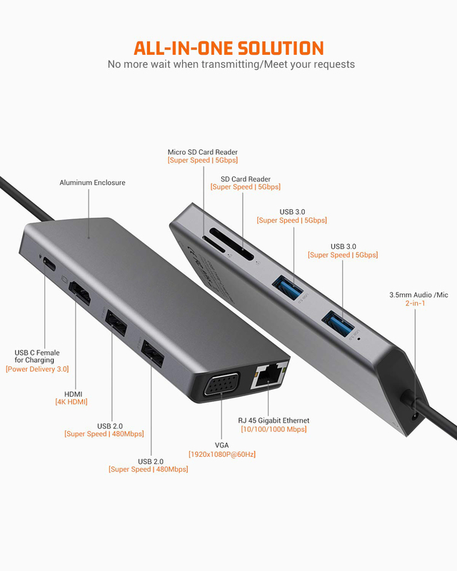 Usb C Rj45 Adapter 12 In 1 Usb C Hub Type-C To PD HDMI USB3.0 USB2.0 USB-C SD TF