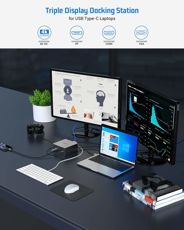 Thunderbolt 4k Monitor Thunderbolt USB-C Dual HD 4K Docking Station 16-In-1 Hub Adapter MST Macbook & Desktop