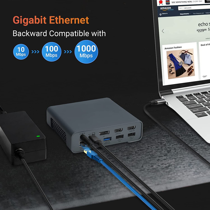 Docking USB Hub Adapter USB Type-C 4K 60hz Monitor HDMI Ethernet RJ45 Docking Station