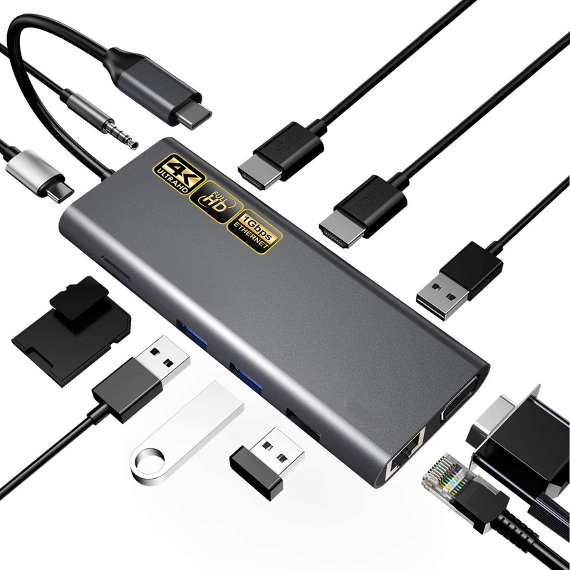 14 In 1 Usb C Hub Docking Type C Hub Usb Type C Hdmi  2  Triple Display Docking Station  VGA 4K