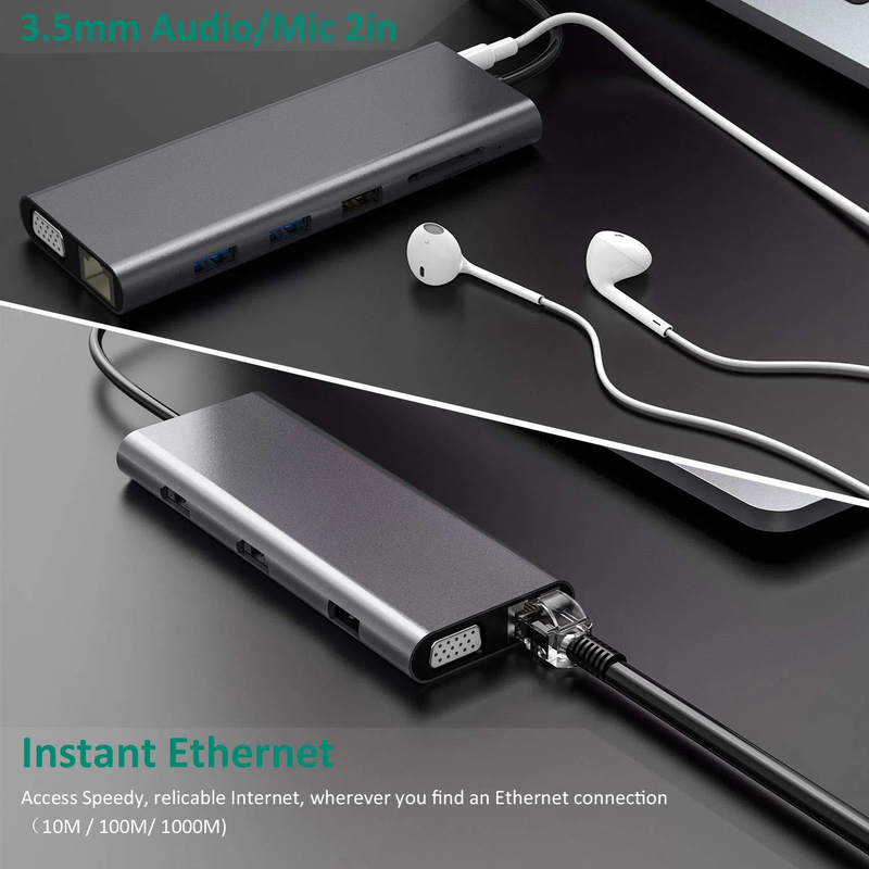 14 In 1 Usb C Hub Docking Type C Hub Usb Type C Hdmi  2  Triple Display Docking Station  VGA 4K