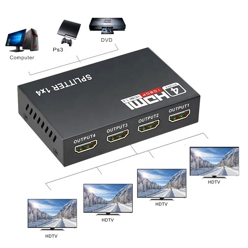 Professional HDMI Splitter 1x4 Full HD 3D 1080P 4 Ports Converter For TV Female-Female
