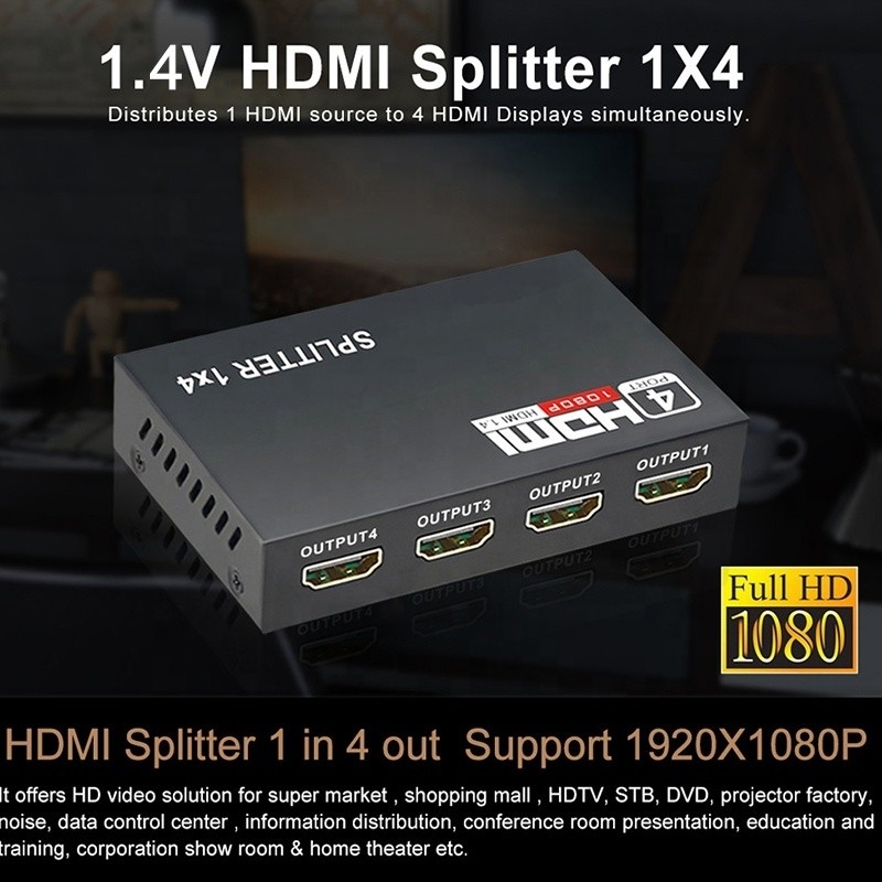 Professional HDMI Splitter 1x4 Full HD 3D 1080P 4 Ports Converter For TV Female-Female