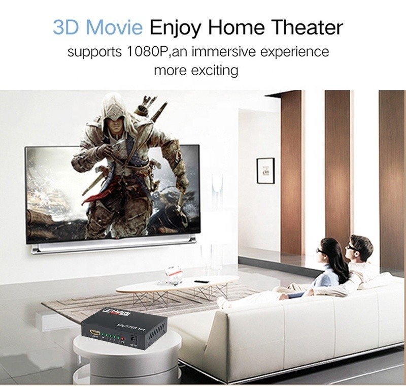 Professional HDMI Splitter 1x4 Full HD 3D 1080P 4 Ports Converter For TV Female-Female