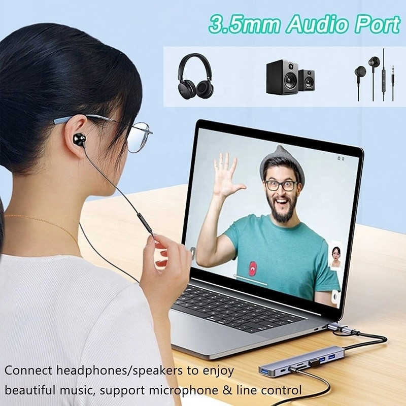 8-In-1 USB 3.0 Hub 3*USB 2.0 3.5mm Audio SD/TF Card Reader Output for Data Transfer and Charging