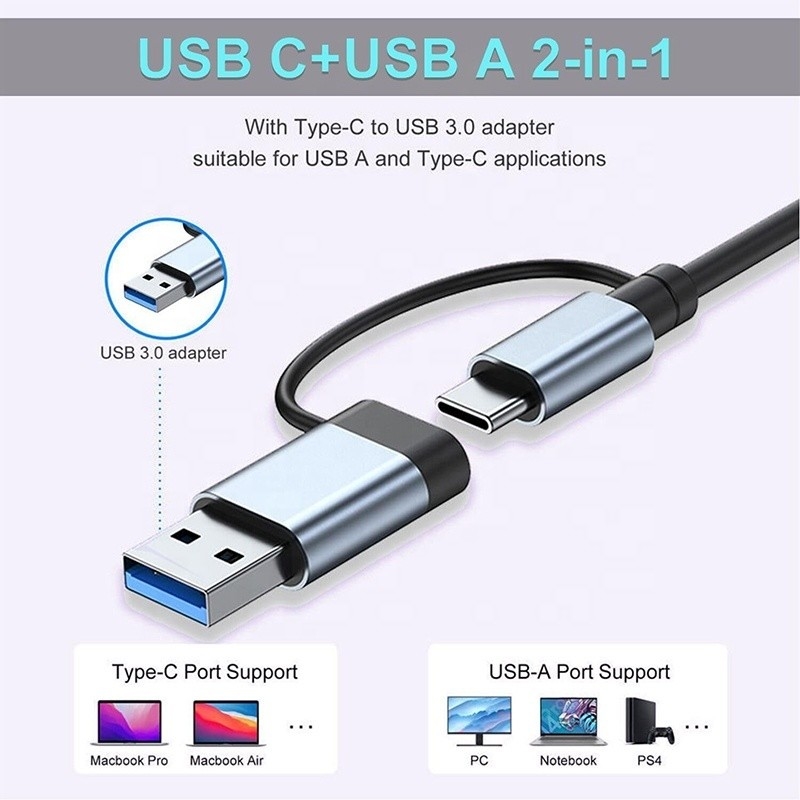 8-In-1 USB 3.0 Hub 3*USB 2.0 3.5mm Audio SD/TF Card Reader Output for Data Transfer and Charging