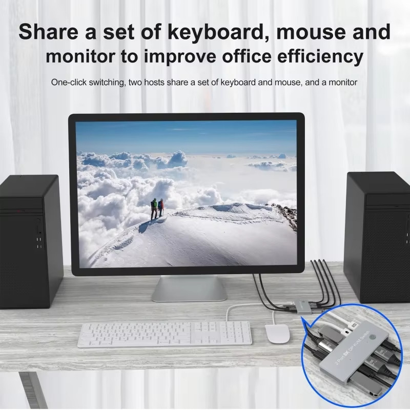 2-Port Displayport and USB KVM Switch 4K 144Hz 8K 60Hz 1.4 with 1.4 DP USB Interface