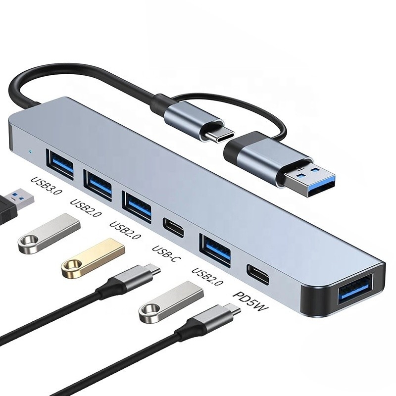 Aluminum Alloy 7 In 1 USB Splitter for Laptop Desktop PC Acceptable OEM/ODM