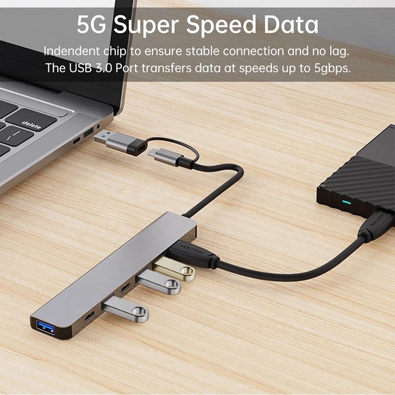 Aluminum Alloy 7 In 1 USB Splitter for Laptop Desktop PC Acceptable OEM/ODM