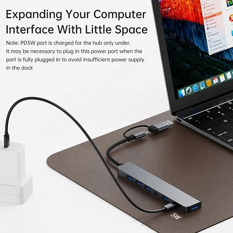 Aluminum Alloy 7 In 1 USB Splitter for Laptop Desktop PC Acceptable OEM/ODM