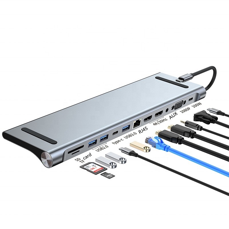 12 In 1 USB-C Type-C Docking Station For Charging Data Transfer And Speaker Function