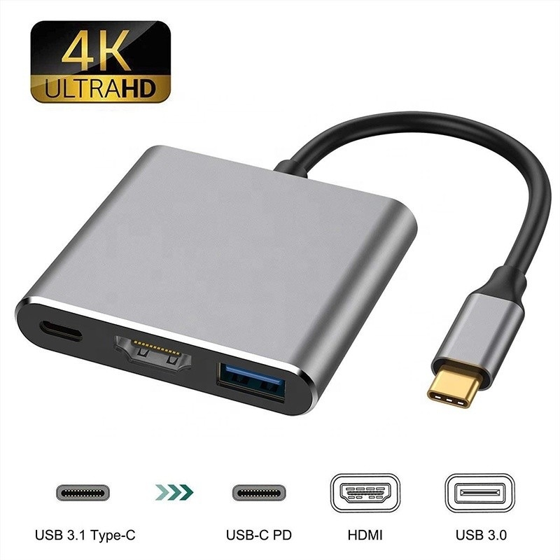 3-In-1 USB C Type C Multi-function Hub To USB-C PD HDMI USB 3.0 Adapter Converter Cable