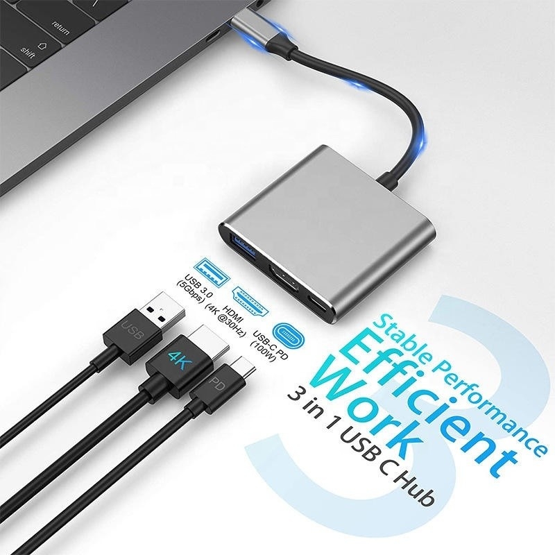 3-In-1 USB C Type C Multi-function Hub To USB-C PD HDMI USB 3.0 Adapter Converter Cable
