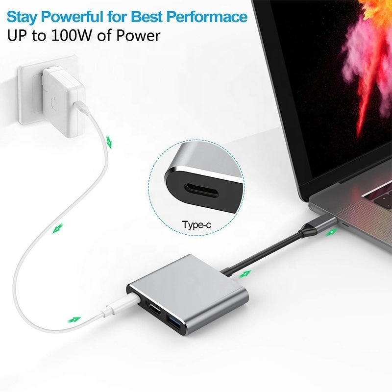 3-In-1 USB C Type C Multi-function Hub To USB-C PD HDMI USB 3.0 Adapter Converter Cable