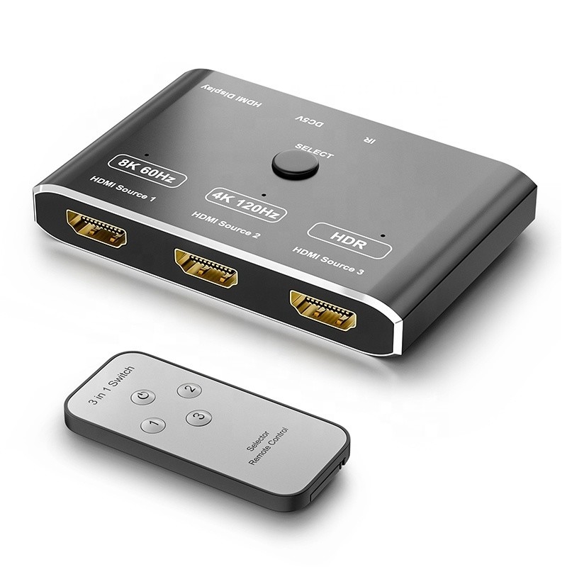 8K 120Hz HDR 3 Port HDMI Switch Switcher 3 In 1 Out Plug Remote Converter