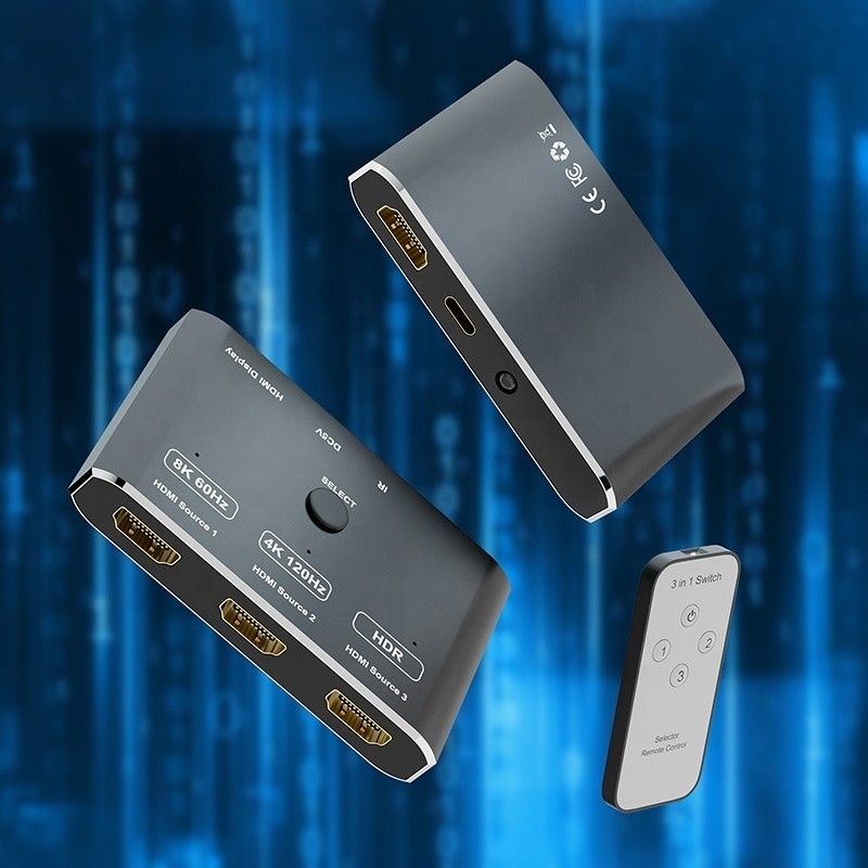 8K 120Hz HDR 3 Port HDMI Switch Switcher 3 In 1 Out Plug Remote Converter