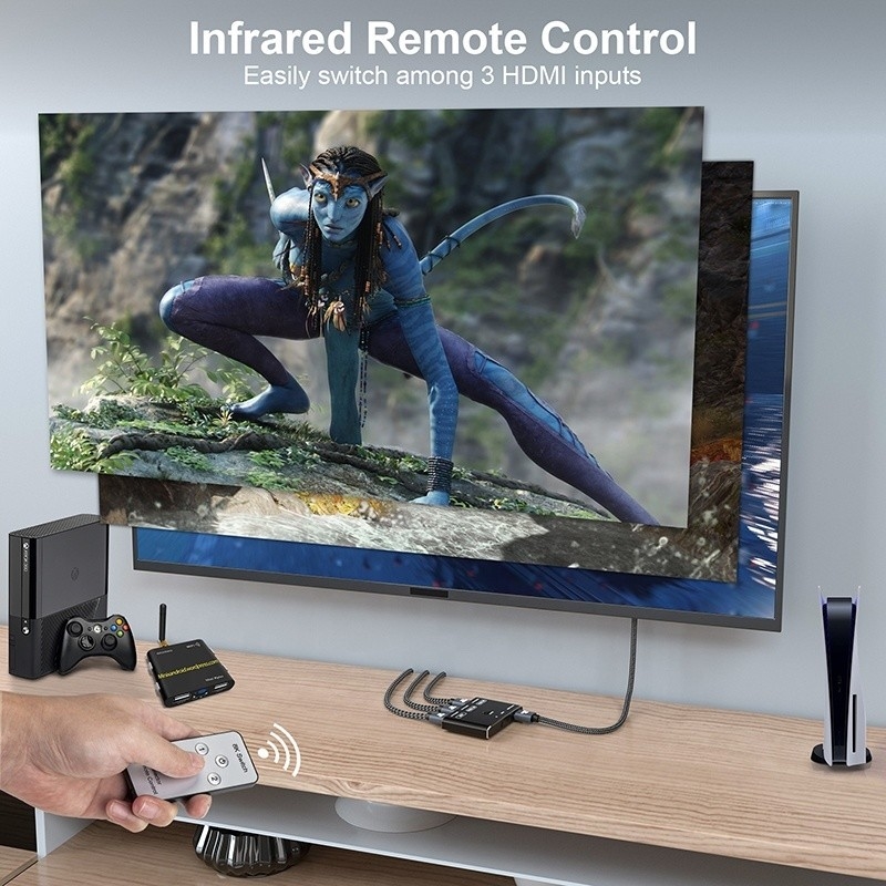 8K 120Hz HDR 3 Port HDMI Switch Switcher 3 In 1 Out Plug Remote Converter