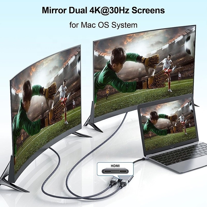 Type C Male to Dual HDMI Female Thunderbolt 3 USB-C Multi-Monitor Adapter Cable 4K 30Hz