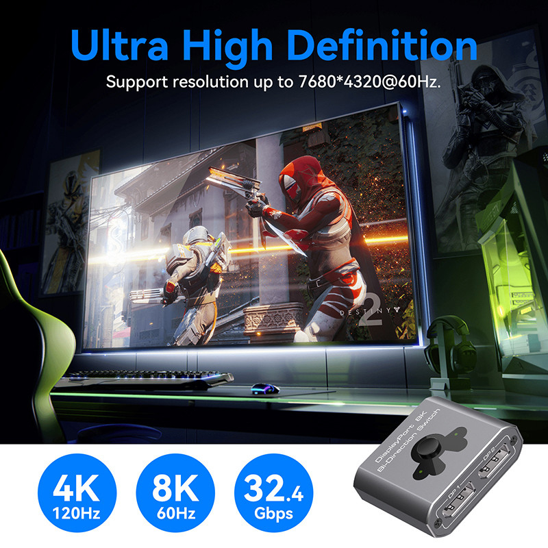 8K60Hz Display Port Switcher for Easy Operation and High-Performance DP 1.4 Switching