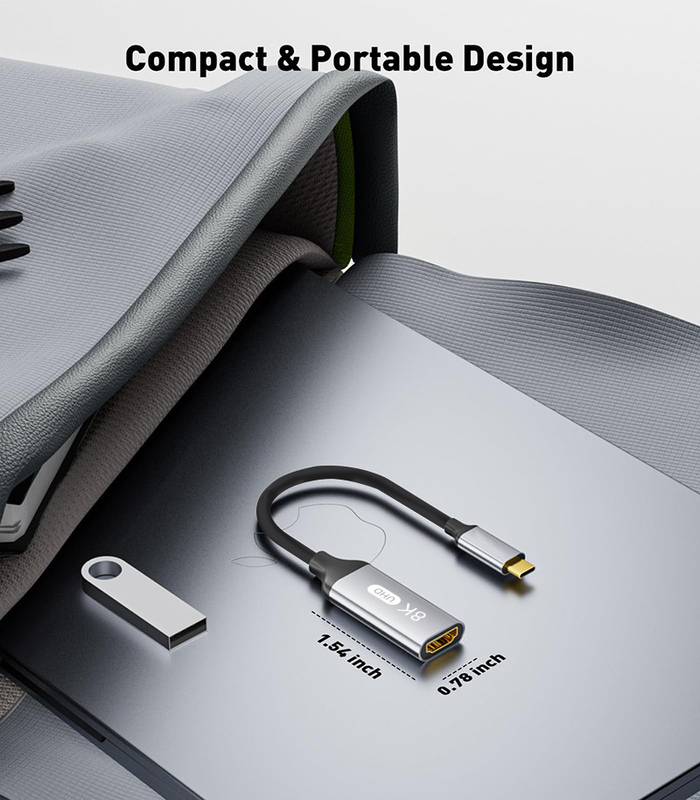 Custom Length Gray USB-C to HDMI 2.1 Adapter 8K 60Hz for Speed USB Type C 3.1 Laptopps