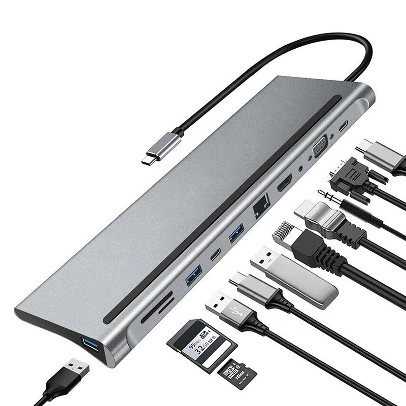 11 In 1 Multiport USB C USB-C Type-C PD 4K HDTV Hub Adapter Docking Station With RJ45