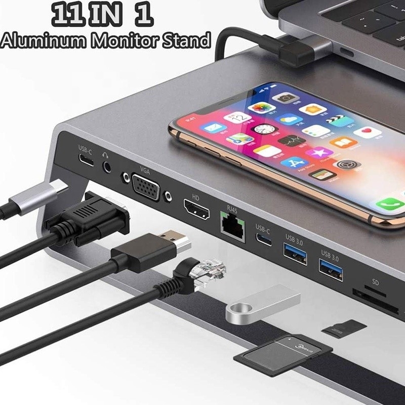 TYPE-C Male 11 In 1 Hub Computer Laptop Docking Station Adapter with 1000Mbps RJ45 and USB-C PD