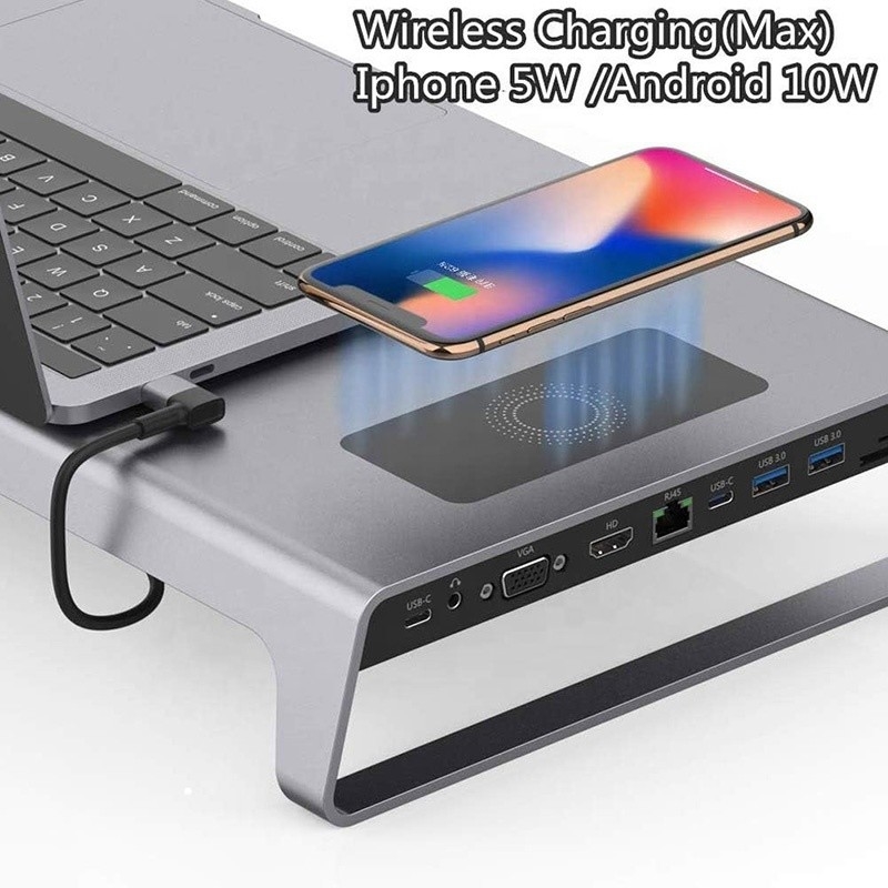 TYPE-C Male 11 In 1 Hub Computer Laptop Docking Station Adapter with 1000Mbps RJ45 and USB-C PD