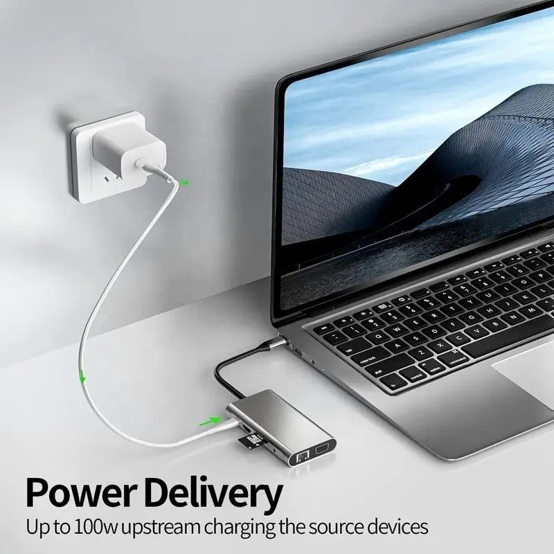 USB C Hub Type-C To USB 3.0 HDMI VGA RJ45 Lan SD TF Audio USB Grey Multiport Adapter
