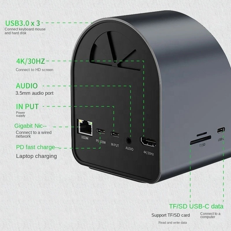 USB 3.1 10 In 1 Type-C Multiport Docking Station Hub with Gigabit Ethernet and 4K HD HDMI