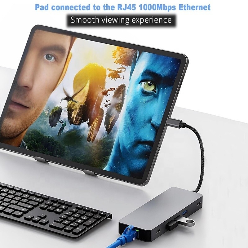 10 In 1 USB C Hub To Dual HDMI 4K 60Hz Adapter Dock with USB 3.0 Ethernet RJ45 1000Mbps